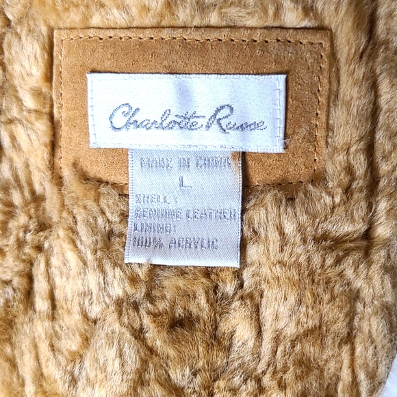 Shearling Leather Jacket Zip Front Size Large Suede Tan Brown Classic Western - Picture 6 of 7